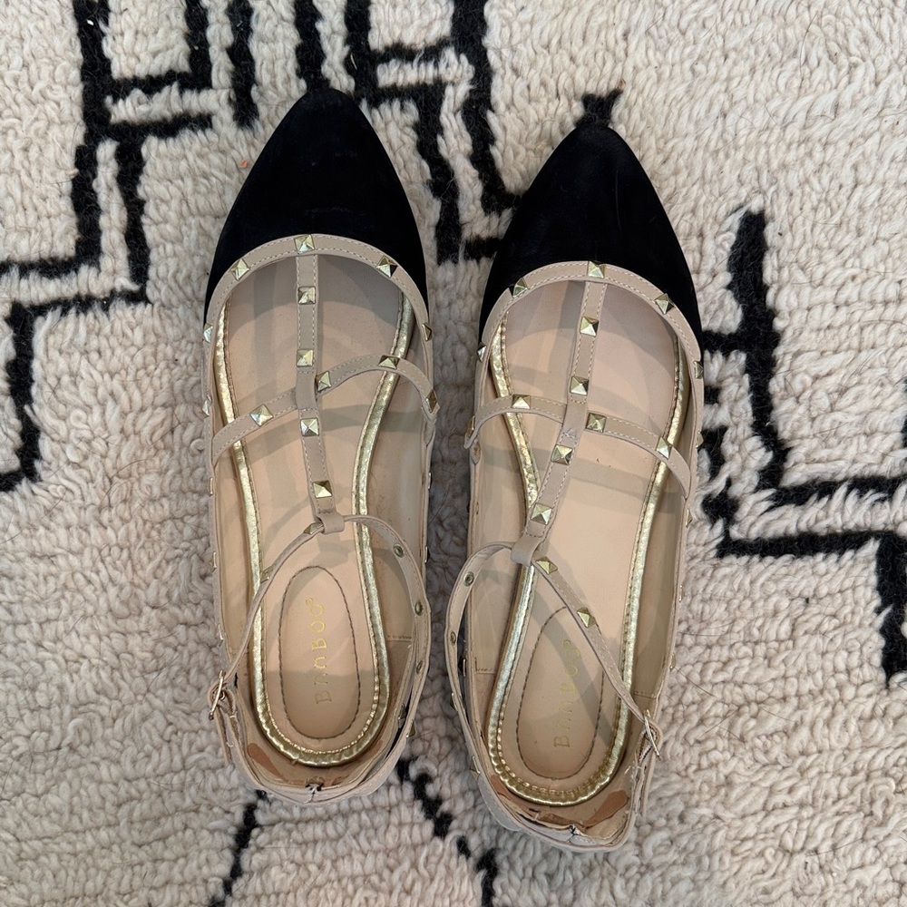 BAMBOO Black and Gold Studded Flats